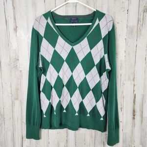 Tommy Hilfiger Argyle V-neck Sweater Green Size XL